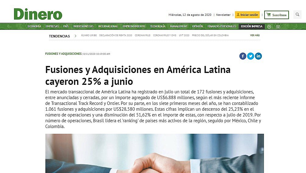 Fusiones y Adquisiciones en Amrica Latina cayeron 25% a junio